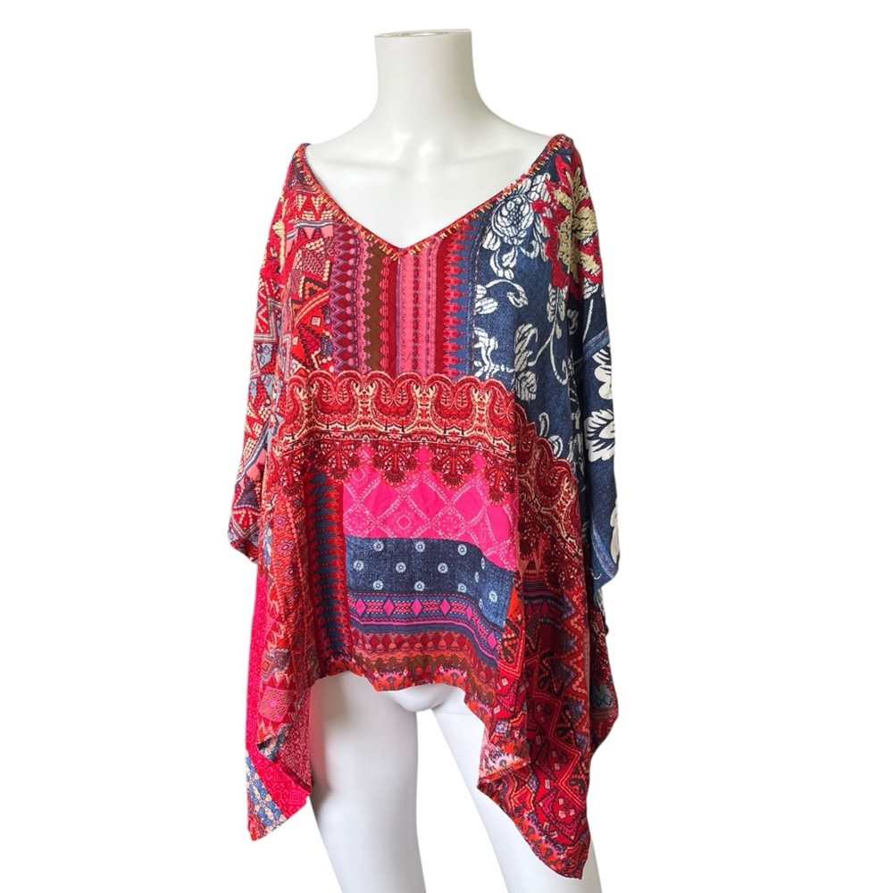 Desigual Oversized V Neck Top Patchwork Print Emb… - image 1